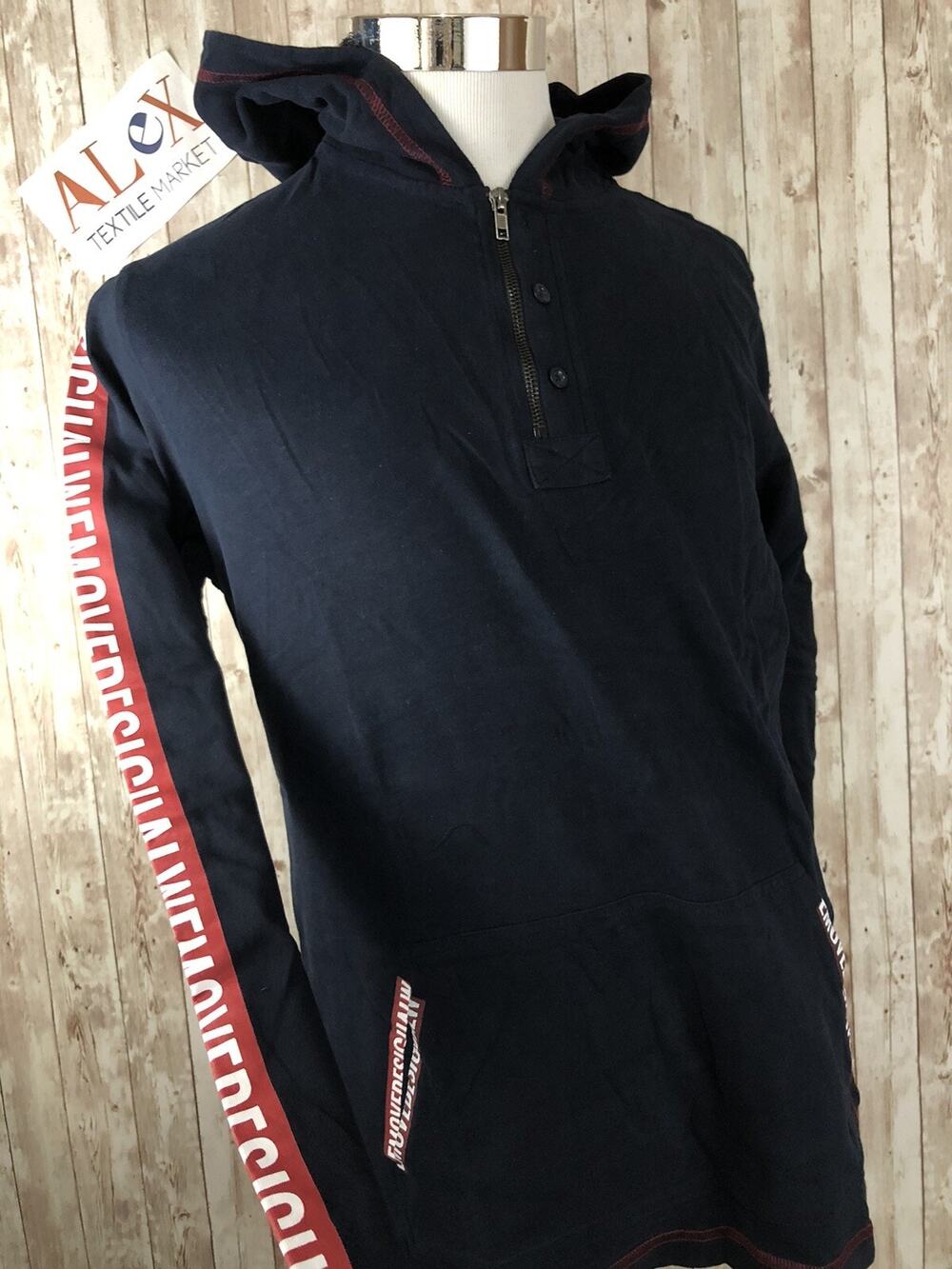 Desigual Hoodie Mens Medium Sweatshirt Blue Pullover 1/4 Zip N95